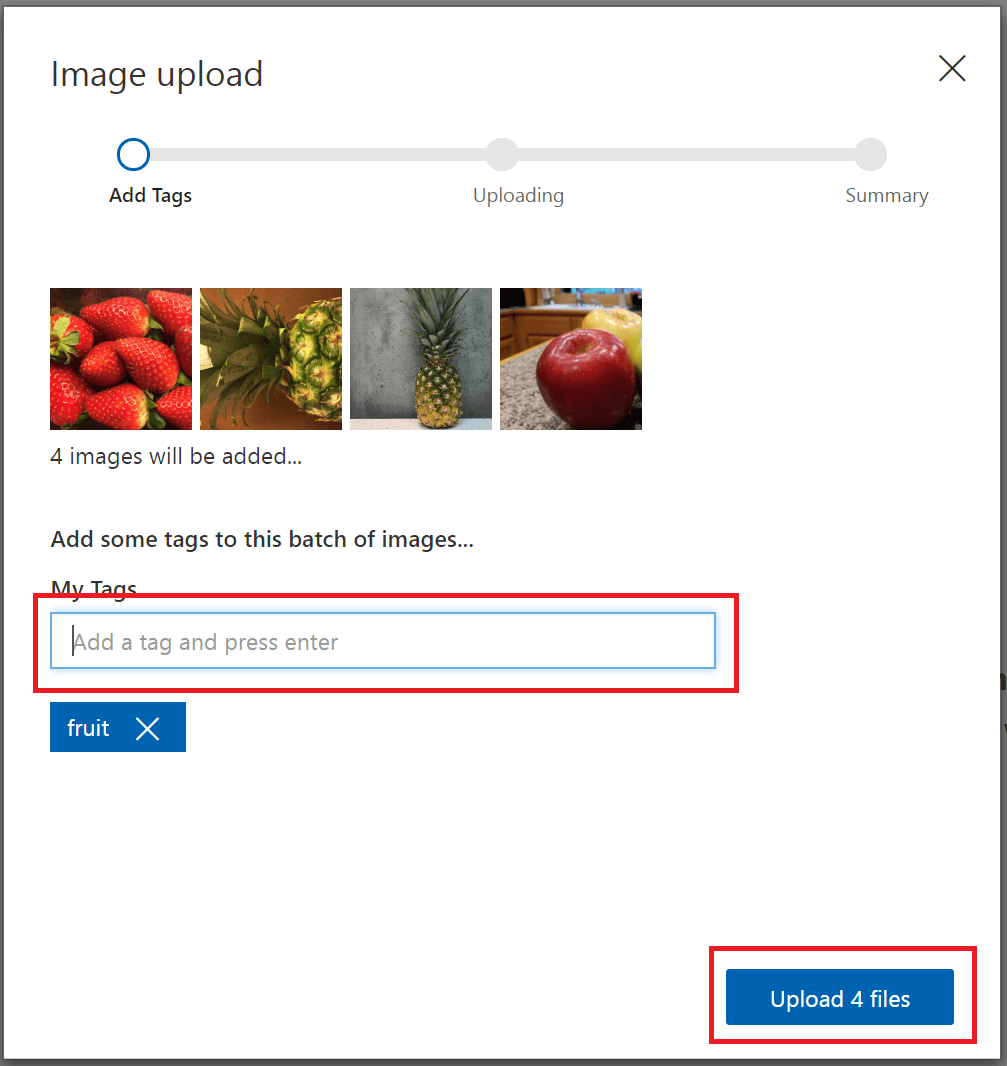 The My Tags field and the Upload files button on the tagging page