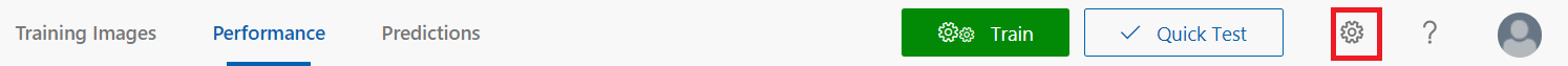 The gear icon in the upper right of the project page