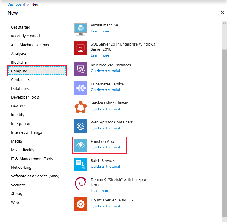 Create a function app in the Azure portal