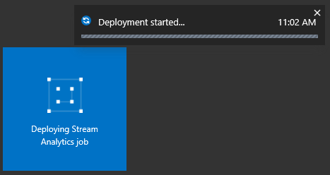 Stream Analytics job form with the pin to dashboard box checked and CREATE clicked