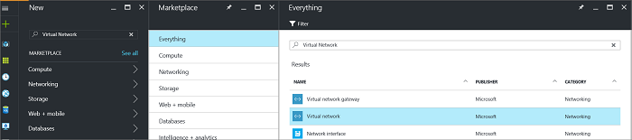 Locate Virtual Network resource page