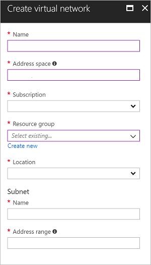 Create virtual network page